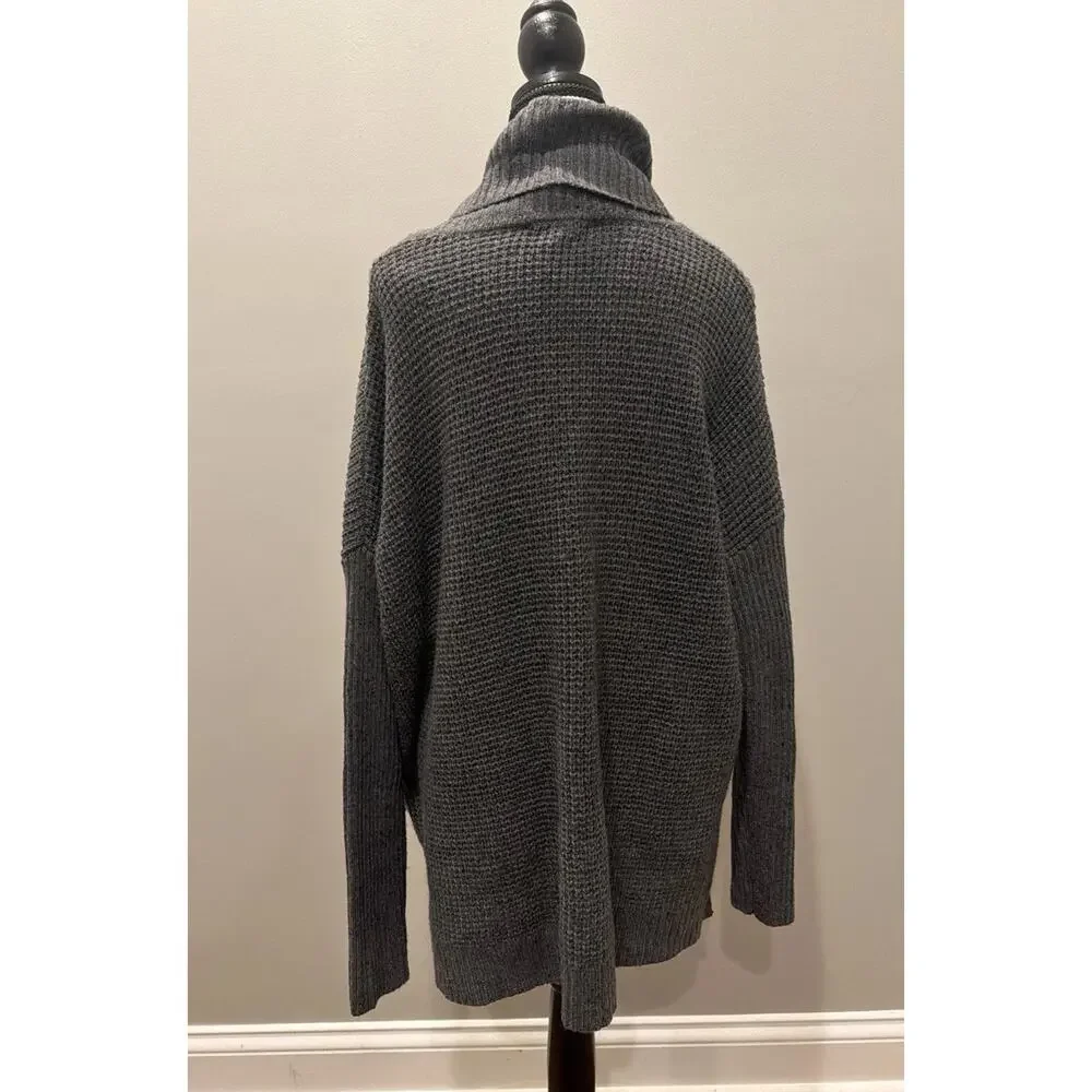 Michael Kors Cowl Neck Sweater Womens Large Gray Waffle Knit Tunic Cozy